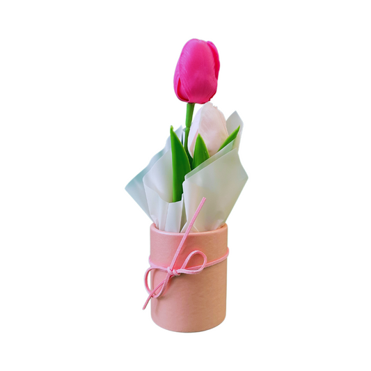 Artificial Pink &White Tulip Pot